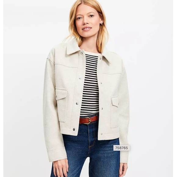 LOFT Jackets & Blazers - Brushed Cropped Shirt Jacket - oatmeal